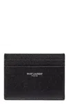 Saint Laurent Logo Pebbled Leather Card Holder In Black
