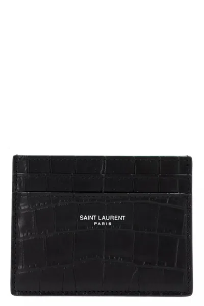 Saint Laurent Men Logo Card Holder In Black