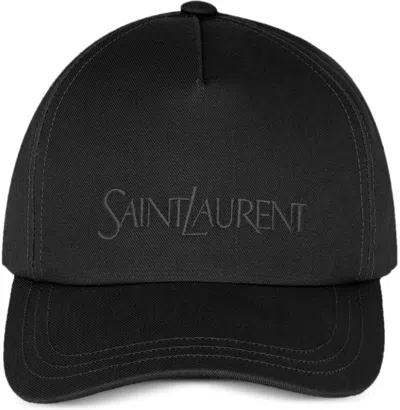 Saint Laurent Men's Logo Embroidered Gabardine Weave Cap In Black