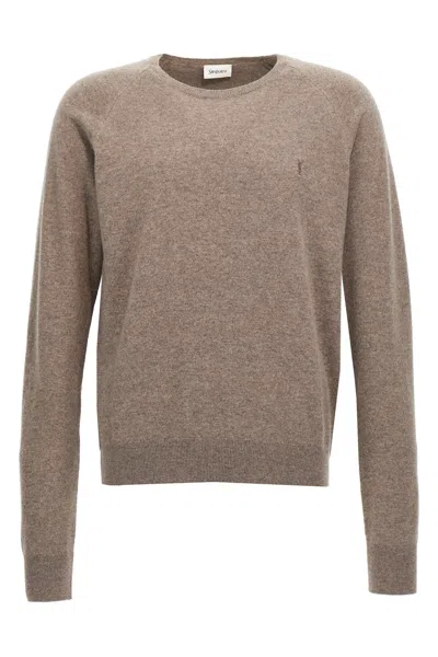Saint Laurent Men Logo Embroidery Sweater In Cream