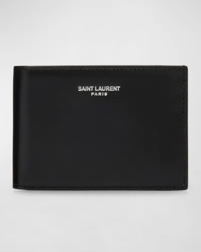 Saint Laurent Men's Logo Leather Bifold Wallet In Black