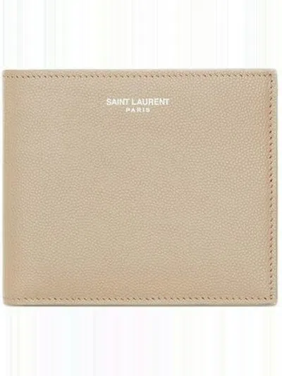 Saint Laurent Men's Logo Print Card Holder In Sea Salt