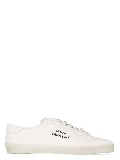 SAINT LAURENT MEN'S LOGO PRINT LOW TOP SNEAKERS