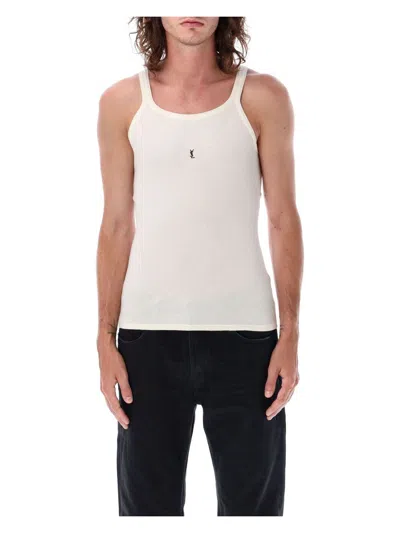 Saint Laurent Men's Logo Tank Top In Natural