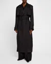 Saint Laurent Men's Long Silk Twill Trench Coat In Nero