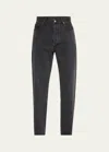 Saint Laurent Men's Loose-fit Faded Denim Jeans In Oyster