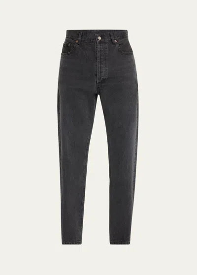 Saint Laurent Men's Loose-fit Faded Denim Jeans In Oyster
