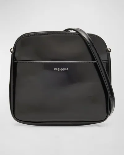 Saint Laurent Men's Mini Crossbody Bag In Brushed Leather In Black