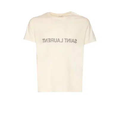 Saint Laurent Men Mirror Logo T-shirt In White