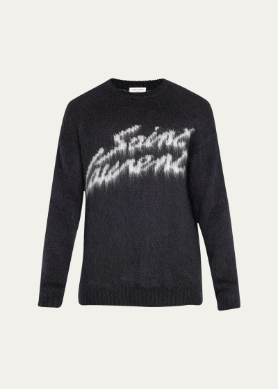 Saint Laurent Logo Mohair-blend Sweater In Black