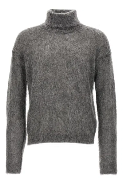 Saint Laurent Men Mohair Turtleneck Sweater In Gray