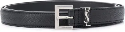 Saint Laurent Men's Monogram Appliquã© Adjustable Belt In Black