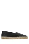 Saint Laurent Black Leather Monogram Espadrilles In Black