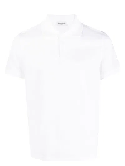 Saint Laurent Men's Monogram Polo T-shirt In White