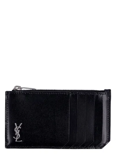 Saint Laurent Men's Monogram Zip Credit Card Holder