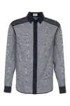 Saint Laurent Men Navy Blue Cotton Blend Shirt In Gray