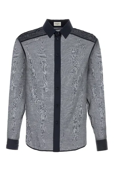 Saint Laurent Men Navy Blue Cotton Blend Shirt In Gray