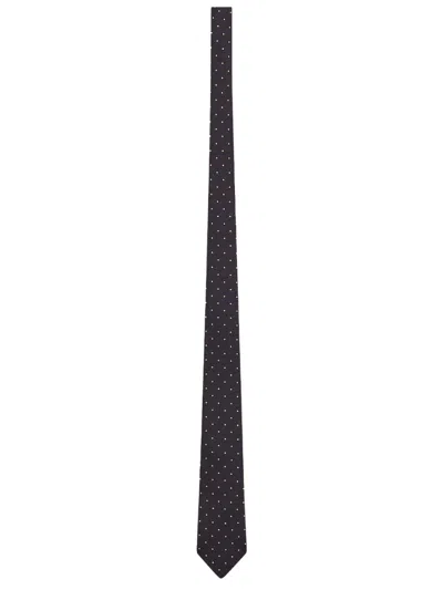 Saint Laurent Men Navy Blue Polka Dot Tie In Multi