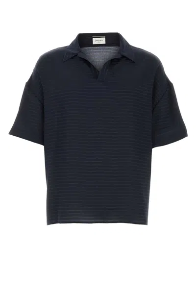 Saint Laurent Men Navy Blue Silk Oversize Polo Shirt