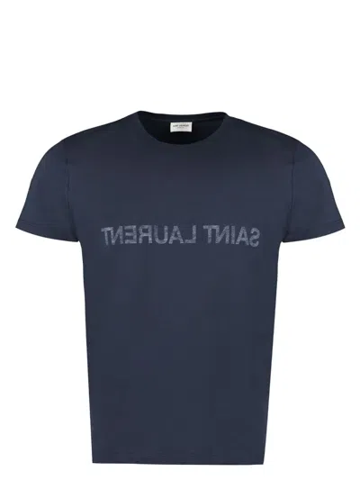 SAINT LAURENT MEN'S NAVY COTTON T-SHIRT