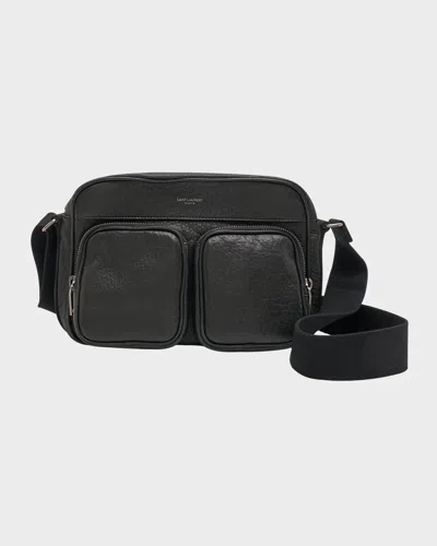 Saint Laurent Men's New City Grained Leather Camera Bag In Nero