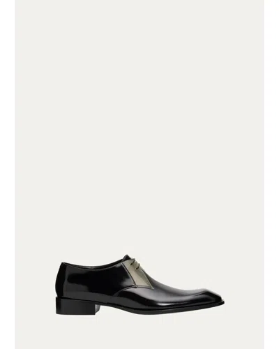 Saint Laurent Men's Nico Clear-panel Leather Derby Shoes In Black