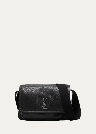Saint Laurent Men's Niki Small Messenger Bag In Grained Lambskin In Black