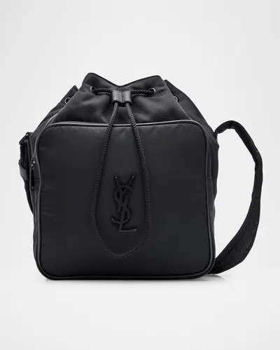 Saint Laurent Men's Niki Small Ysl Bucket Crossbody Bag In Nylon In Black