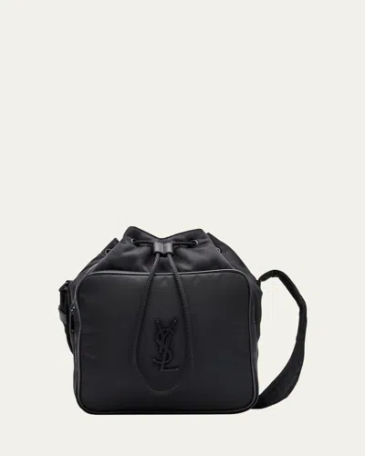 Saint Laurent Men's Niki Small Ysl Bucket Crossbody Bag In Nylon In Black