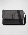 SAINT LAURENT MEN'S NIKI YSL MESSENGER BAG IN GRAINED LEATHER