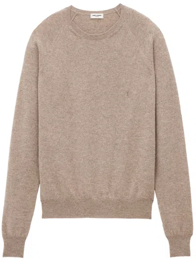 Saint Laurent Men Nude Cashmere Sweater In Brown
