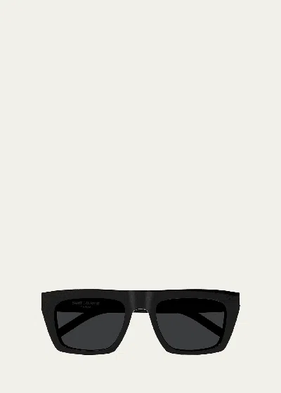 Saint Laurent Men's Nylon And Acetate Rectangle Sunglasses In Black