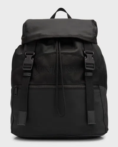 Saint Laurent Men's Nylon And Leather Backpack In Nero