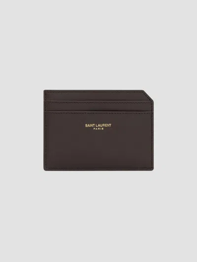 Saint Laurent Men's Open Card Case In Two-tone Smooth Leather In Burgundy