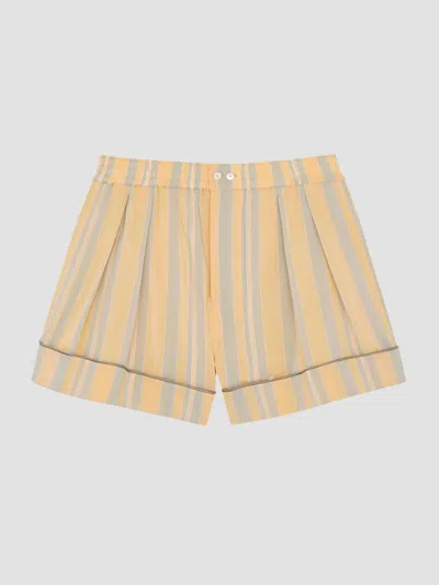 Saint Laurent Men's Pajama Shorts In Striped Cotton And Silk In Multi