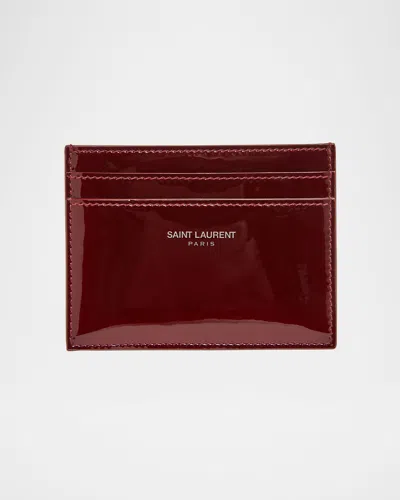 Saint Laurent Men's Patent Leather Card Holder In Red