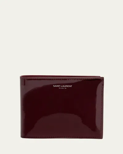 Saint Laurent Men's Patent Leather East-west Bifold Wallet In Ribes Glaze