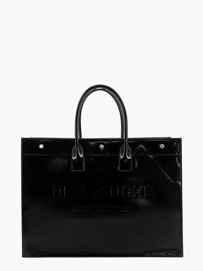 Saint Laurent Men Patent Leather Handbag With Embossed Logo