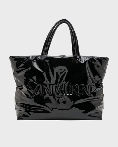 Saint Laurent Men's Patent Leather Maxi Tote Bag In Nero