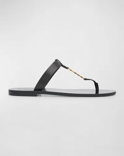 SAINT LAURENT MEN'S PEPE 05 YSL SLIDE SANDALS IN LEATHER