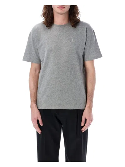 Saint Laurent Men's Piquet T-shirt In Grey Melange