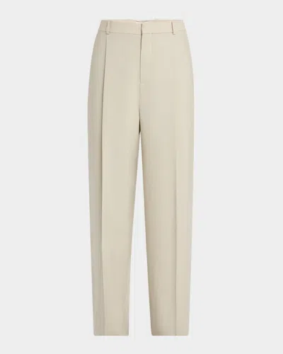 Saint Laurent Men's Pleated Wool-silk Trousers In Camel