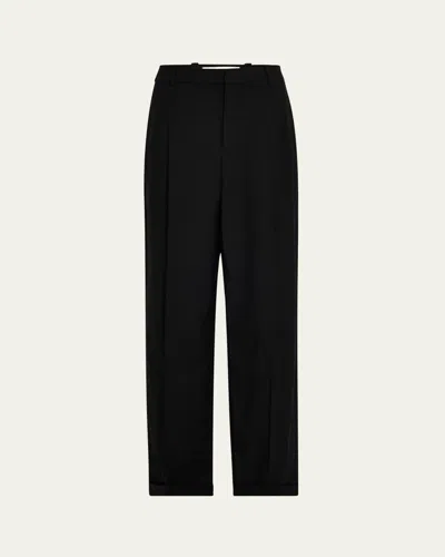 Saint Laurent Men's Pleated Wool Straight-leg Trousers In Black