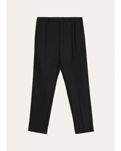 Saint Laurent Men's Pleated Wool Trousers In Black