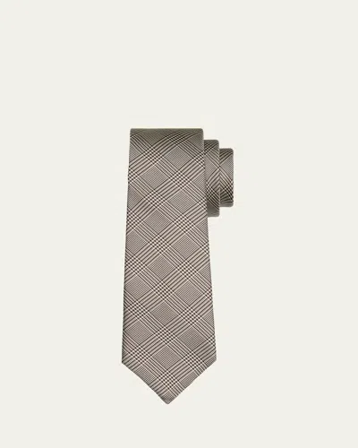 Saint Laurent Men's Prince Of Whales Silk Tie In White Ivor