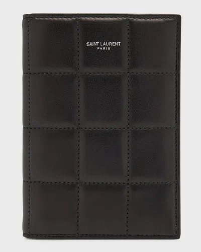 Saint Laurent Men's Quilted Leather Bifold Wallet In Brown