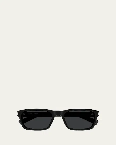 Saint Laurent Men's Rectangle Acetate Sunglasses With Logo Detail In Black
