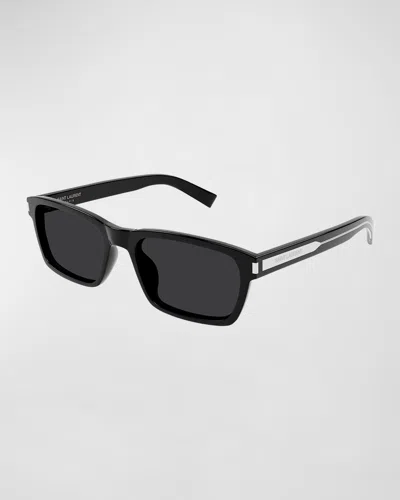 Saint Laurent Men's Rectangle Acetate Sunglasses With Logo Detail In Black