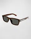 Saint Laurent Men's Rectangle Acetate Sunglasses With Logo Detail In Havana