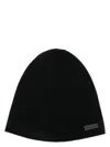 Saint Laurent Black Beanie With Logo Patch In Cashmere Man
